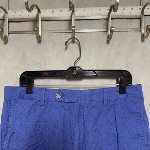 Peter Millar Shorts Men 34 Blue Seaside Geometric AOP Poplin Linen‎ Cotton Golf